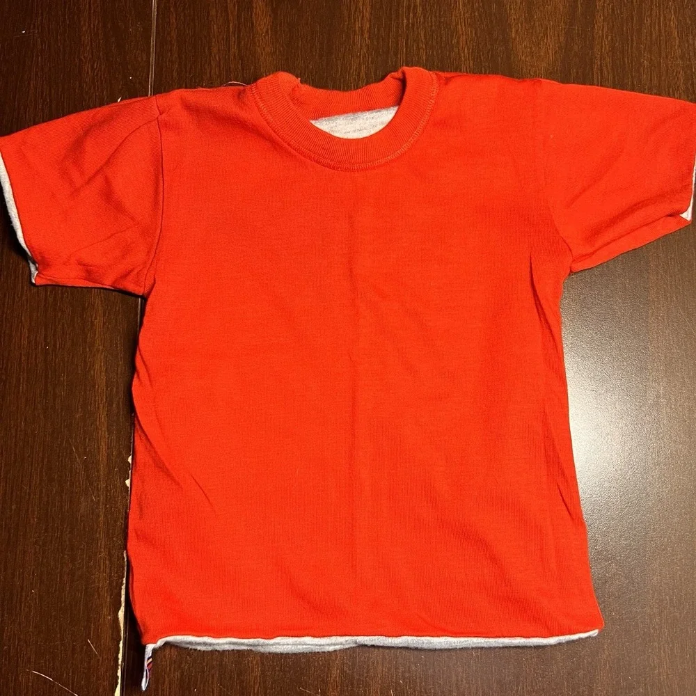 Vintage Donmoor Boys Reversible T-Shirt Red Gray Double Layer USA Sz 6–7 80s EUC